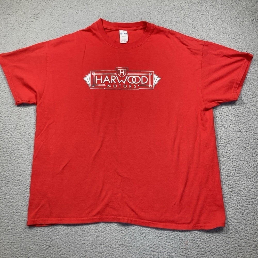Harwood Motors Graphic T-Shirt Mens XL Red Short Sleeve Heavy Cotton Cars Garage